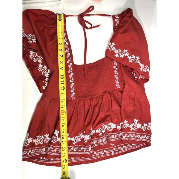 Old Navy‎ Shirt Womens XL Embroidered Floral Peasant Boho Top Short Sleeve - Picture 9 of 15